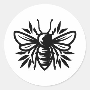 Sticker Rond Elégante silhouette d'abeille en BW