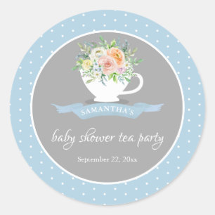Sticker Rond Elégante Teacup Floral Teacup Baby shower Tea Part