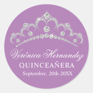 Sticker Rond Elégante Tiara violet espagnol Quinceañera Quince