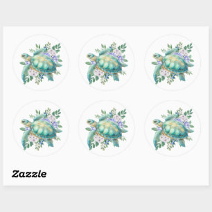 Sticker Rond Elégante tortue marine Pastel