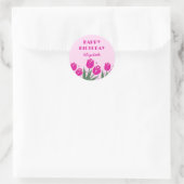 Sticker Rond Elégante Tulipe rétro Floral Rose Anniversaire (Sac)