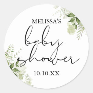 Sticker Rond Elégante verdure Baby shower Floral Favoriser