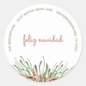 Sticker Rond Elégante verdure Berries Feliz Navidad Noël (Devant)