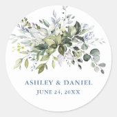 Sticker Rond Elégante verdure Dusty Blue Enveloppe Mariage scea (Devant)