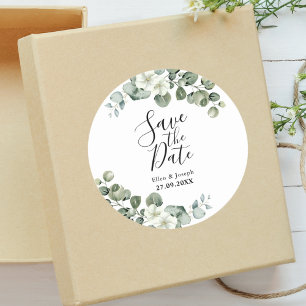Sticker Rond Élégante verdure Eucalyptus mariage carte de réser