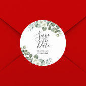 Sticker Rond Elégante Verdure Eucalyptus Mariage Enregistrer La
