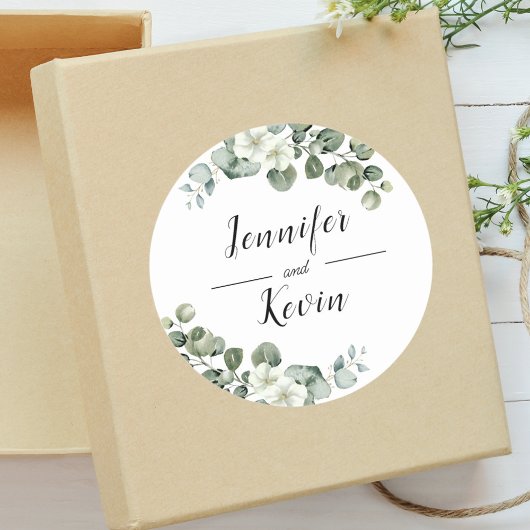 Sticker Rond Elégante verdure Eucalyptus Mariage personnalisé