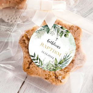 Sticker Rond Élégante verdure Feuillage Baptême