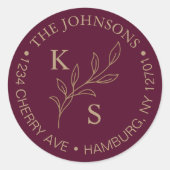 Sticker Rond Élégante verdure Floral Mariage Logo Monogramme (Devant)