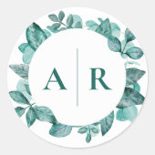 Sticker Rond Elégante verdure Turquoise Aquarelle Mariage moder (Devant)