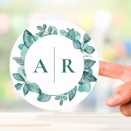 Sticker Rond Elégante verdure Turquoise Aquarelle Mariage moder