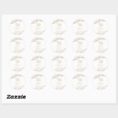 Sticker Rond Elégante White Gold Agate 70e Anniversaire Party (Feuille)