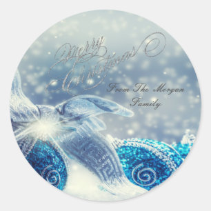 Sticker Rond Élégantes boules de Noël Bleues