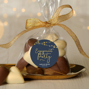 Sticker Rond Élégantes cordes de lumière Blue Engagement Party