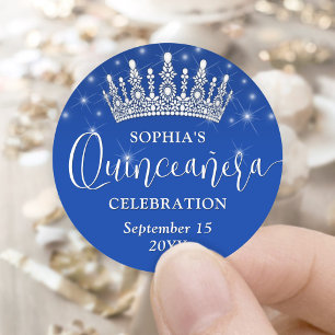 Sticker Rond Élégantes Épercelles Quinceañera Couronne Royal Bl