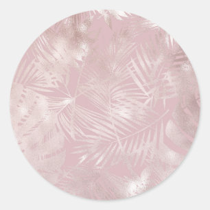 Sticker Rond Élégantes feuilles métallisées roses tropicales