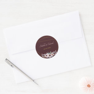 Sticker Rond Élégantes Fleurs d'Anémone Rouge Marsala Mariage