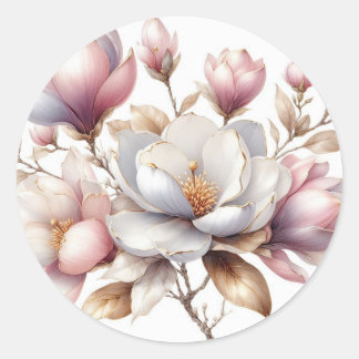 Sticker Rond Élégantes fleurs de magnolia aquarelle