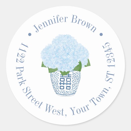 Sticker Rond Élégantes Hydrangeas Pot de Gingembre Adresse de R (Devant)