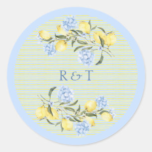 Sticker Rond Élégantes Initiales de Citron Méditerranéen pour M