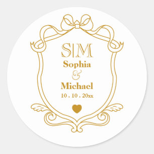 Sticker Rond Élégantes Initiales de Monogramme de Mariage sur O
