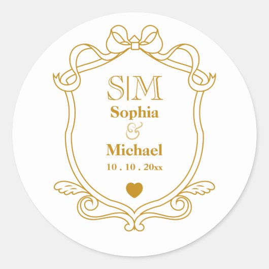 Sticker Rond Élégantes Initiales de Monogramme de Mariage sur O (Devant)