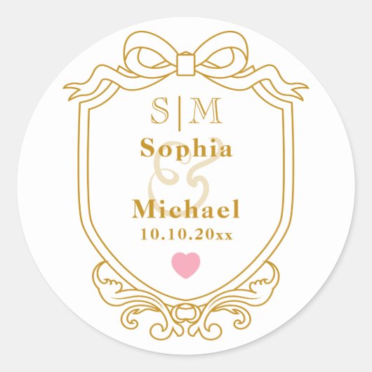 Sticker Rond Élégantes Initiales de Monogramme de Mariage sur O (Devant)