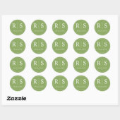 Sticker Rond Élégantes initiales vert mariage classique ronde (Feuille)
