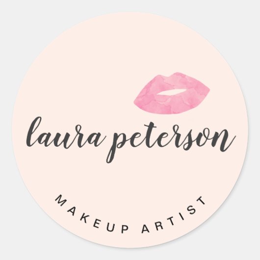 Sticker Rond Élégantes lèvres roses manuscrites calligraphie de (Devant)