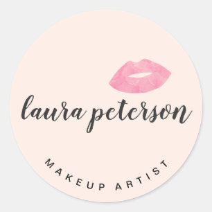 Sticker Rond Élégantes lèvres roses manuscrites calligraphie de