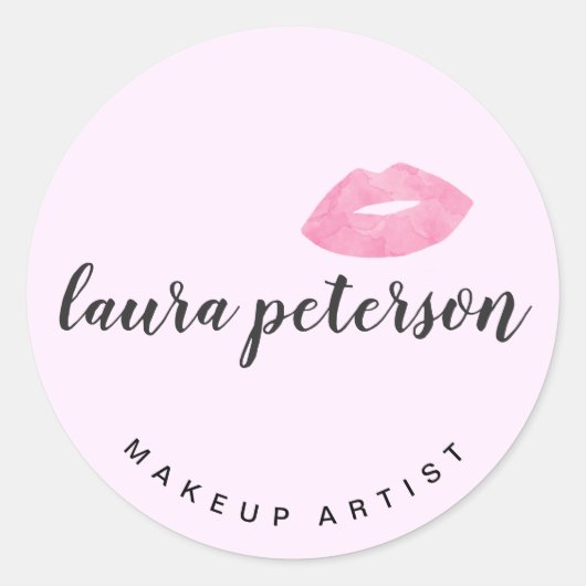 Sticker Rond Élégantes lèvres roses manuscrites calligraphie de (Devant)