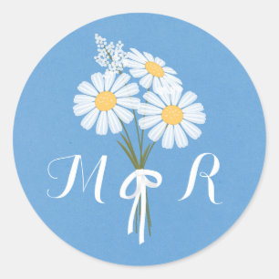 Sticker Rond Élégantes marguerites florales blanches sur Monogr
