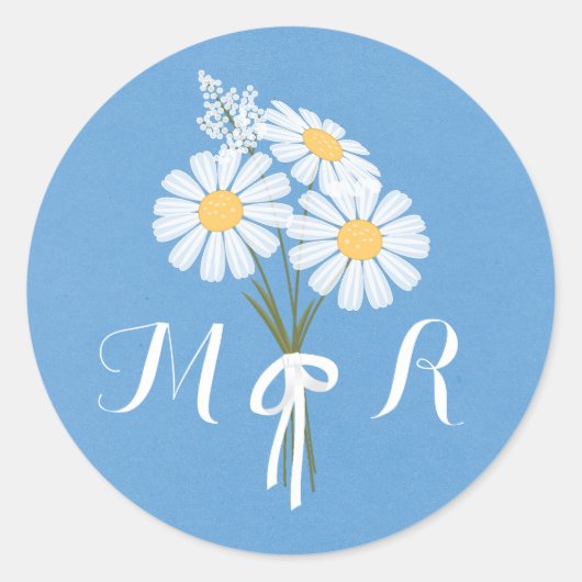 Sticker Rond Élégantes marguerites florales blanches sur Monogr (Devant)