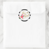 Sticker Rond Élégantes rayures noires et blanches avec fleurs r (Sac)