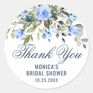 Sticker Rond Élégantes Roses Bleues Eucalyptus Floral Merci
