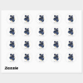 Sticker Rond Élégantes roses bleues Mariage personnalisable (Feuille)