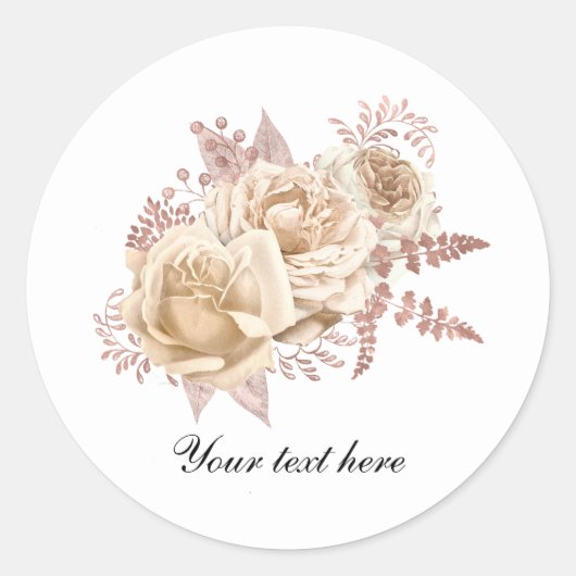 Sticker Rond Élégantes roses ivoire personnalisables (Devant)