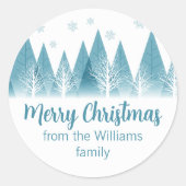Sticker Rond Élégants arbres d'hiver personnalisés Bleu Joyeux  (Devant)