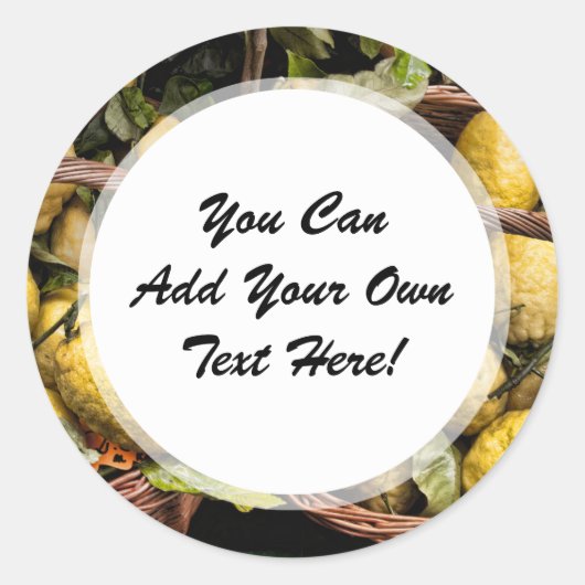 Sticker Rond Élégants citrons italiens dans un panier (Devant)