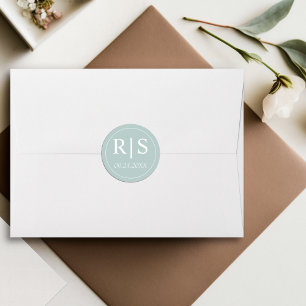 Sticker Rond Élégants initiales bleu mariage opal