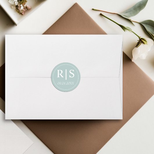 Sticker Rond Élégants initiales bleu mariage opal