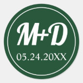 Sticker Rond Élégants initiales caractères gras mariage vert (Devant)