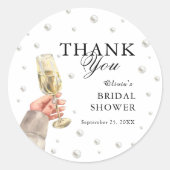 Sticker Rond Élégants Perles et Prosecco pour un Brunch de Show (Devant)