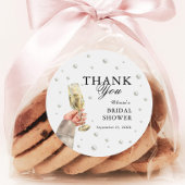 Sticker Rond Élégants Perles et Prosecco pour un Brunch de Show