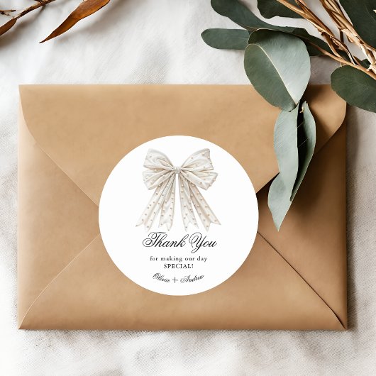 Sticker Rond Élégants Perles Nœud Papillon Shower de Mariée