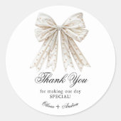 Sticker Rond Élégants Perles Nœud Shower de Mariée (Devant)