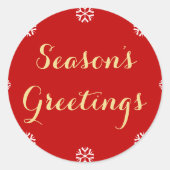 Sticker Rond Élégants Snowflakes Joyeuses Fêtes Red Faux Gold (Devant)