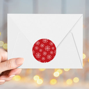 Sticker Rond Élégants Snowflakes Red Holiday