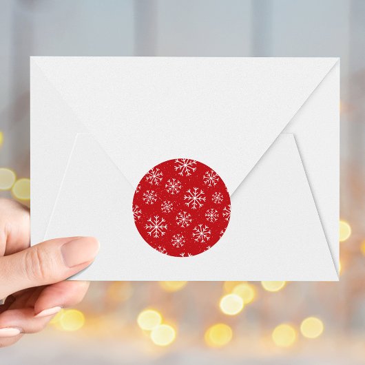 Sticker Rond Élégants Snowflakes Red Holiday