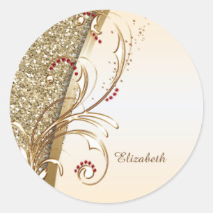 Sticker Rond Elegants Tourbillons Pailletés Or